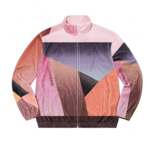 Supreme Geo Velour Track Jacket Pink Size Large Velvet Y2K Hip-Hop Patchwork